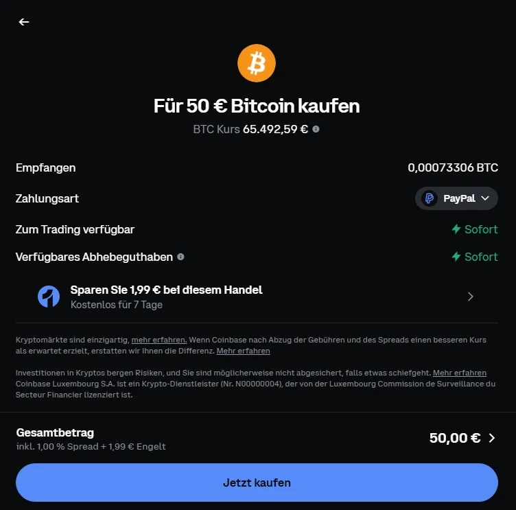 Coinbase Gebühren beim einfachen Handel