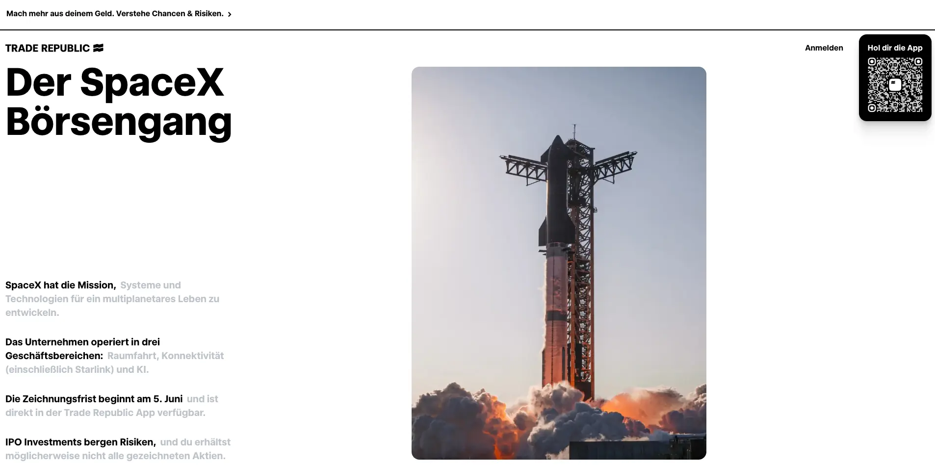 Der SpaceX-Börsengang bei Trade Republic