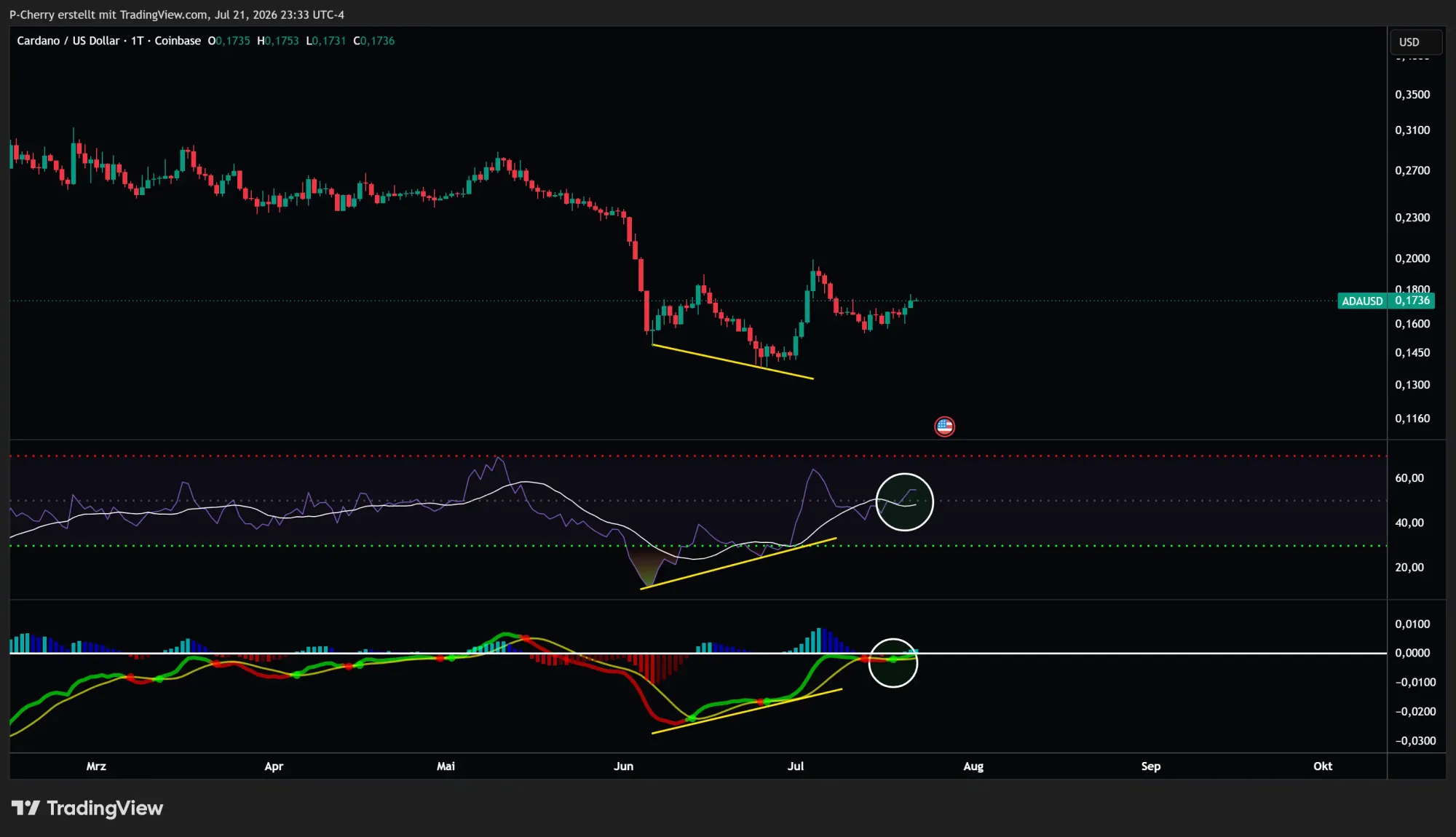 ADA, RSI & MACD, Tageschart, Quelle: Tradingview