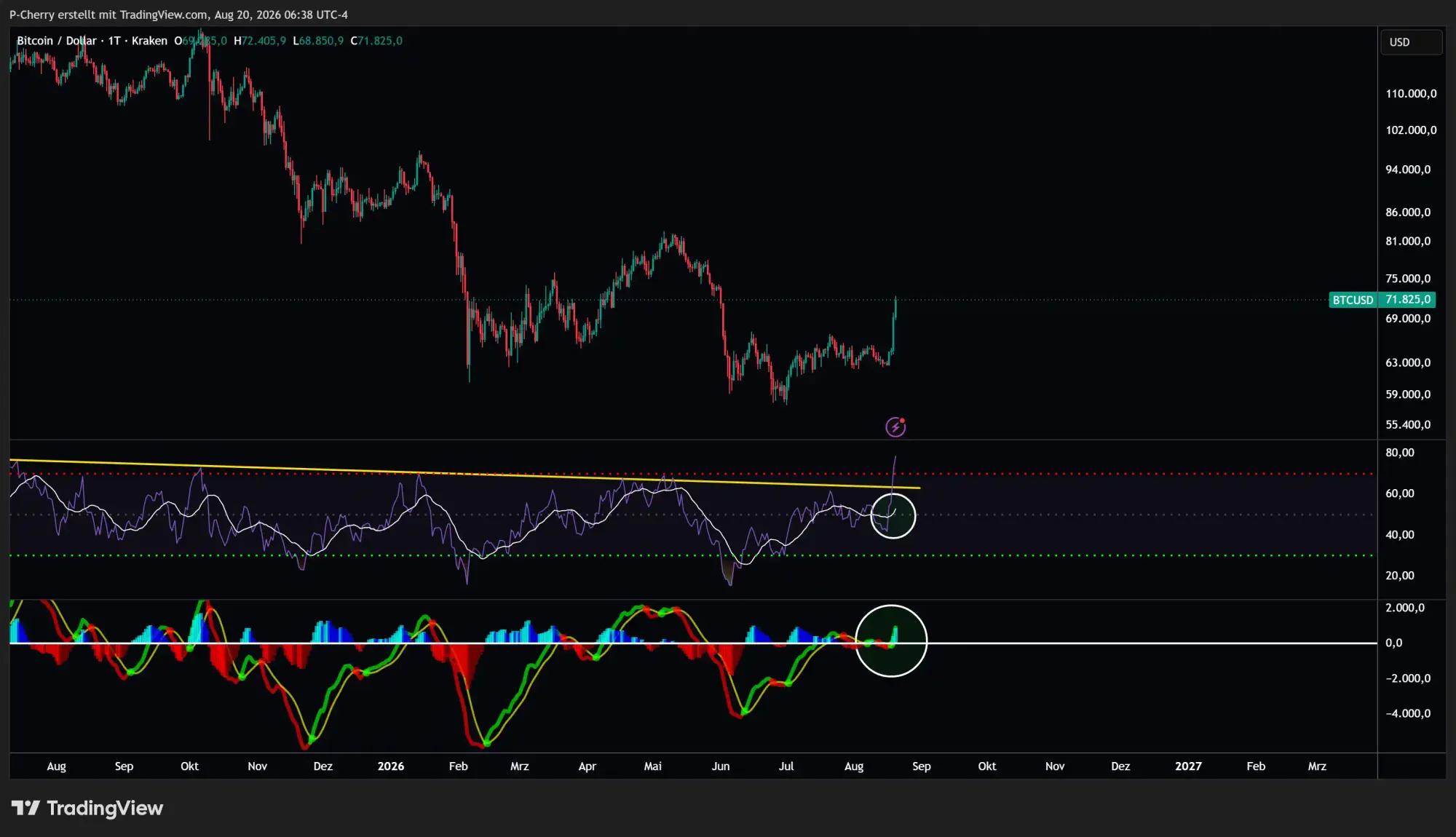 Bitcoin, RSI und MACD, Tageschart, Quelle: Tradingview