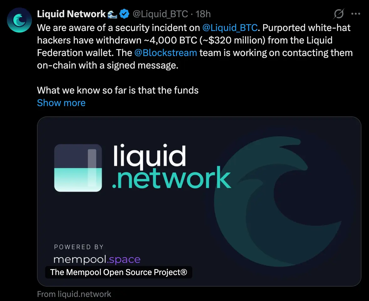 Beitrag zum Vorfall / Quelle: Liquid Network auf X