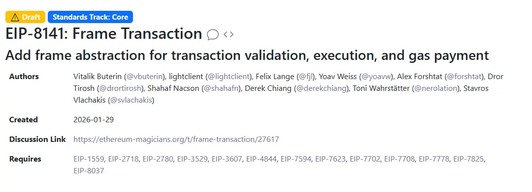 EIP-8141 soll Validierung, Ausführung und Gaszahlung auf Ethereum programmierbar machen