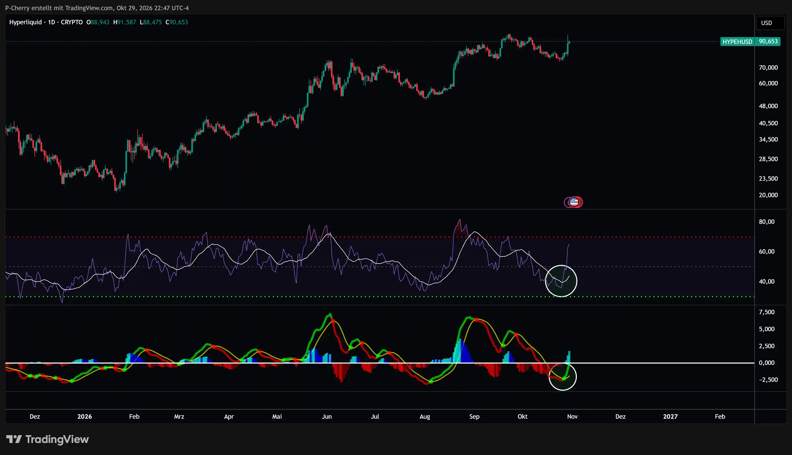HYPE, RSI und MACD, Tageschart, Quelle: Tradingview